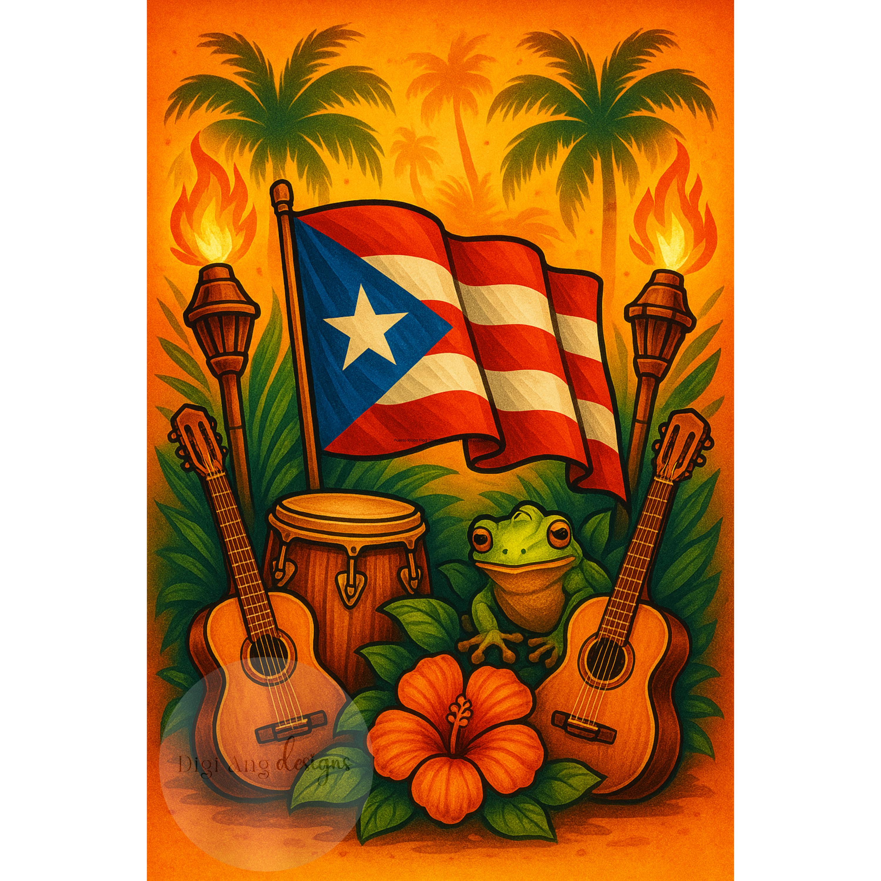 Puerto Rican Flag Timbales Guitar Coqui | 300 DPI PNG Watercolor
