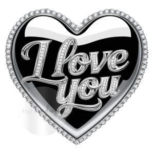 Ich liebe dich Silber Diamant Herz PNG | Sublimation Sofortiger Digitaler Download 300 dpi Design für Geschenke & Dekorationen