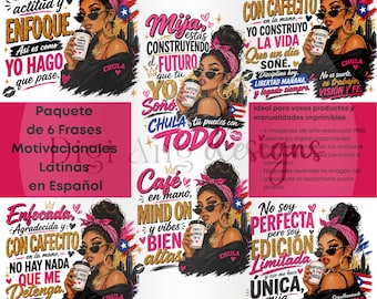 Latina Quotes in Spanish Bundle of 6 PNG Clipart | Sublimation Design (Digital Download)