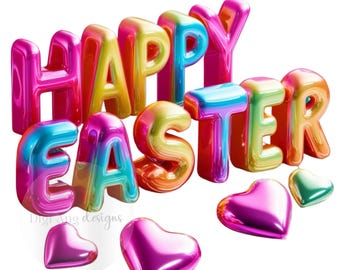 Easter Hearts PNG | Metallic Digital Download, 300 dpi, High-Quality Clipart for Crafts & Designs