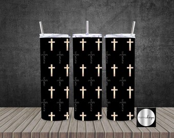 Tumbler 20oz Skinny Wrap | Cross | PNG Sublimation Digital Download | Religious