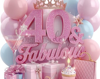 40th Birthday Pink Clipart | Feliz Cumpleaños (Digital Download)