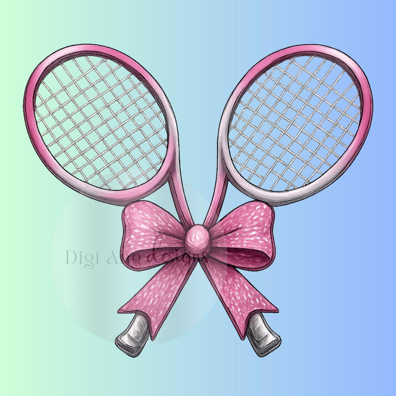 Pink Racket Logo Tennis Racket, Pink Bow | 300 DPI PNG Watercolor Sublimation Instant ...