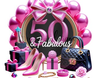 50th Birthday Hot Pink Clipart | Feliz Cumpleaños (Digital Download)