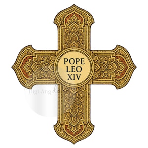 Croce d'oro di Papa Leone XIV in formato PNG a sublimazione, download digitale, 300 dpi, design di Papa Leone XIV per artigianato e regali