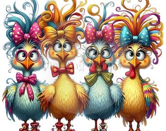 Whimsical Chicken PNG Clipart | Colorful Farmhouse Hen Sublimation Design (Digital Download)