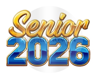 Senior 2026 Graduation, Gold Blue Watercolor | Digital Download PNG 300 DPI | Graduación