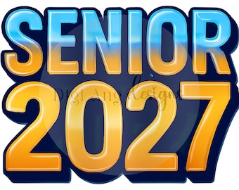 Senior 2027 Graduation, Blue Yellow Watercolor | Digital Download PNG 300 DPI | Graduación