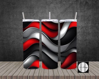 Tumbler 20oz Skinny Wrap | Swirls Red Silver Black | PNG Sublimation Digital Download | Abstract Design