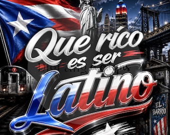 Latino Pride PNG, Nuyorican, Puerto Rican Flag, NYC Skyline (Digital Download)