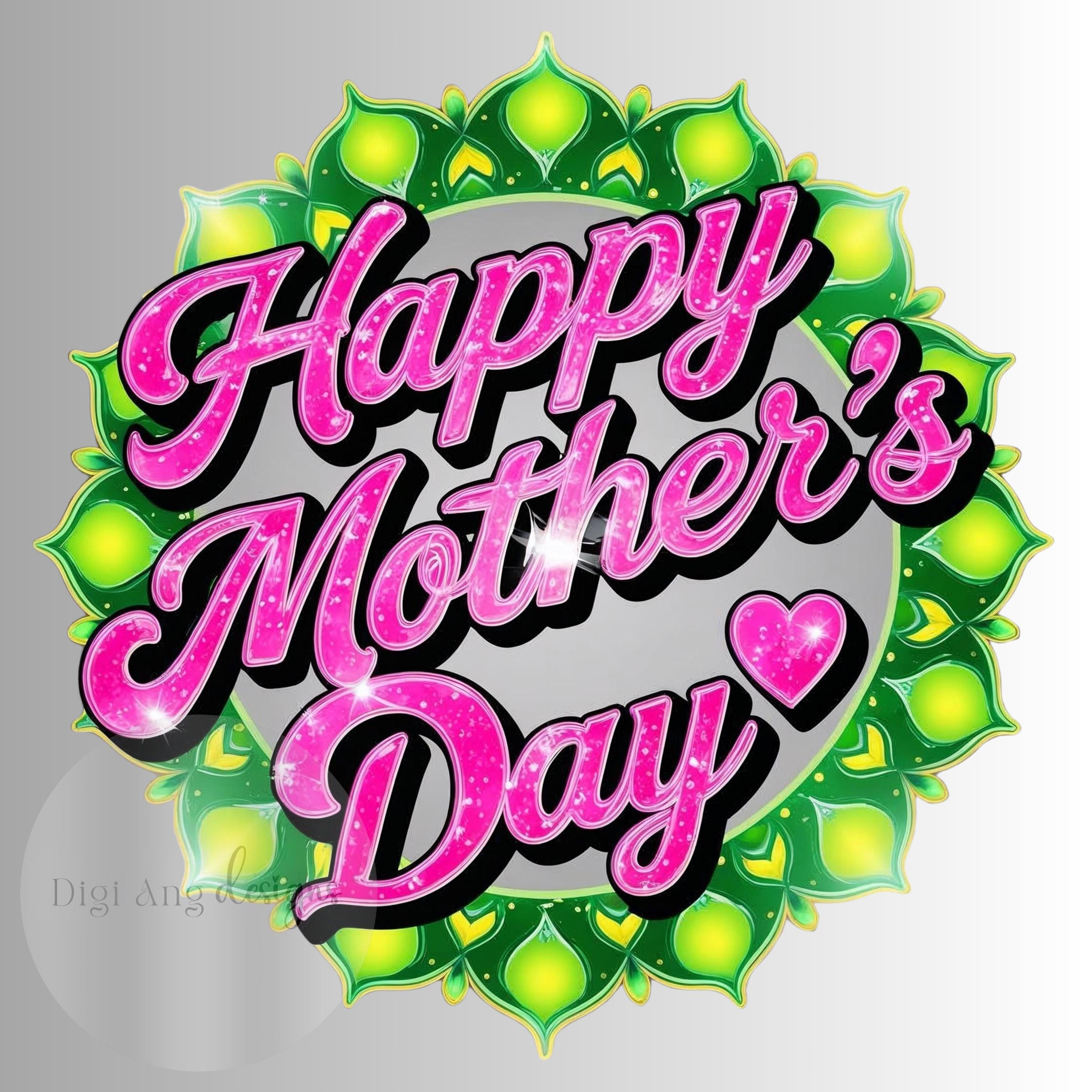 Mother's Day Mandala: Pink & Green Feliz Día PNG (digital Download