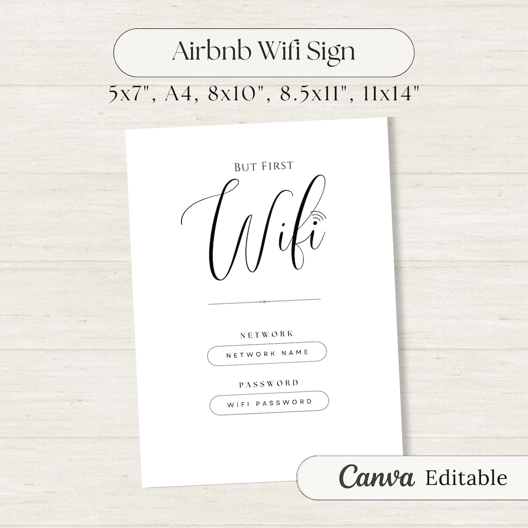 Editable Airbnb Wifi Sign, Wifi Password Sign, Canva Printable Template ...
