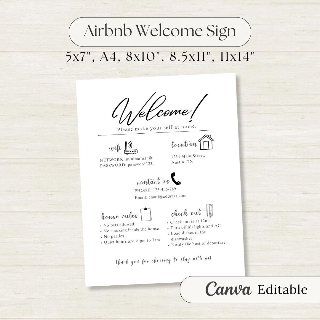 Editable Airbnb Welcome Sign Template, Welcome Sign for Airbnb Hosts ...