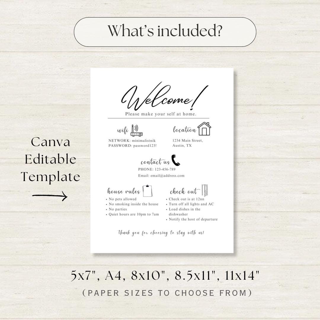 Editable Airbnb Welcome Sign Template, Welcome Sign for Airbnb Hosts ...