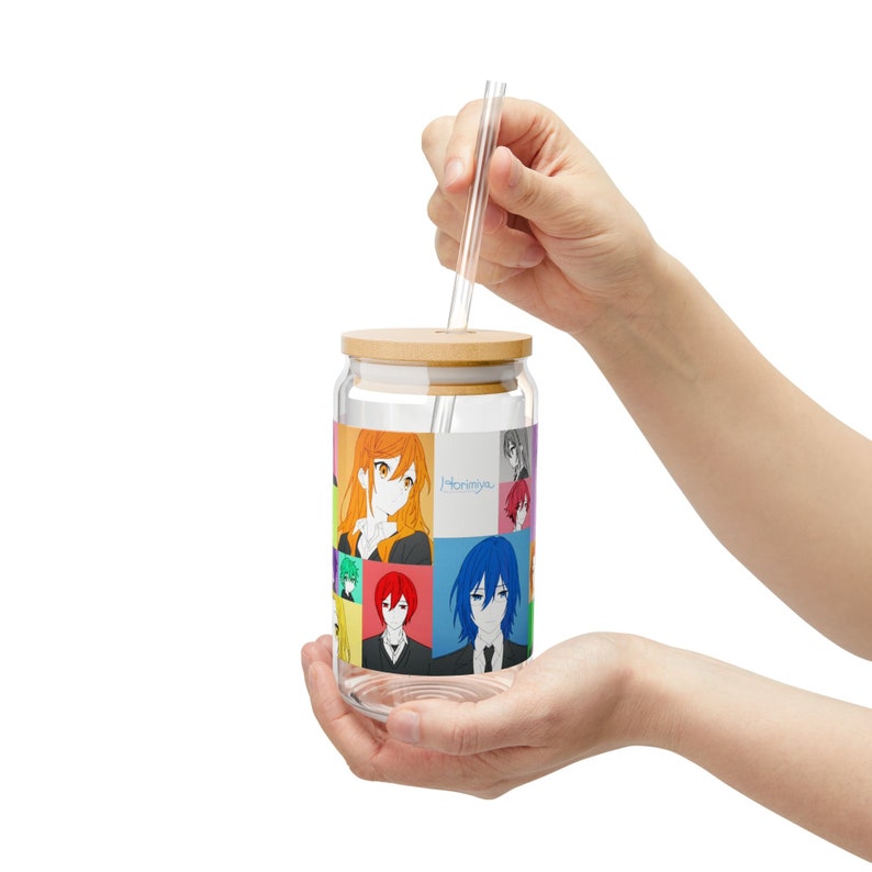Colorful Horimiya Sipper Glass, Anime Sipper Glass, Anime Glass Cup, Cute Cup, Anime Gifts, Anime Cup, Manga, Iced Anime Cup, 16oz image 2
