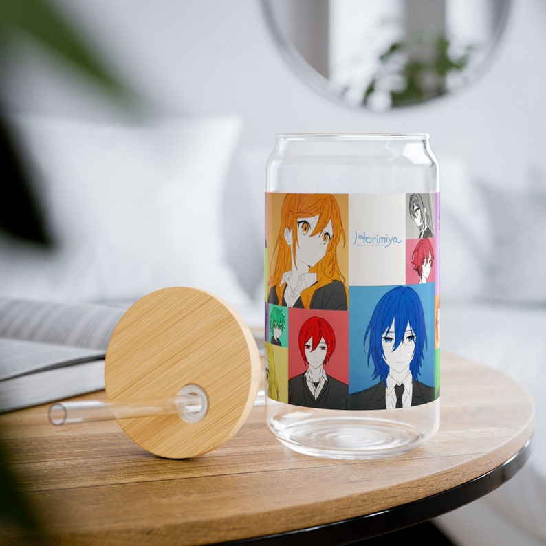 Colorful Horimiya Sipper Glass, Anime Sipper Glass, Anime Glass Cup, Cute Cup, Anime Gifts, Anime Cup, Manga, Iced Anime Cup, 16oz image 1