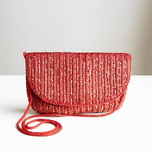 1960s Vintage Satin Sequin Beaded Purse - Red