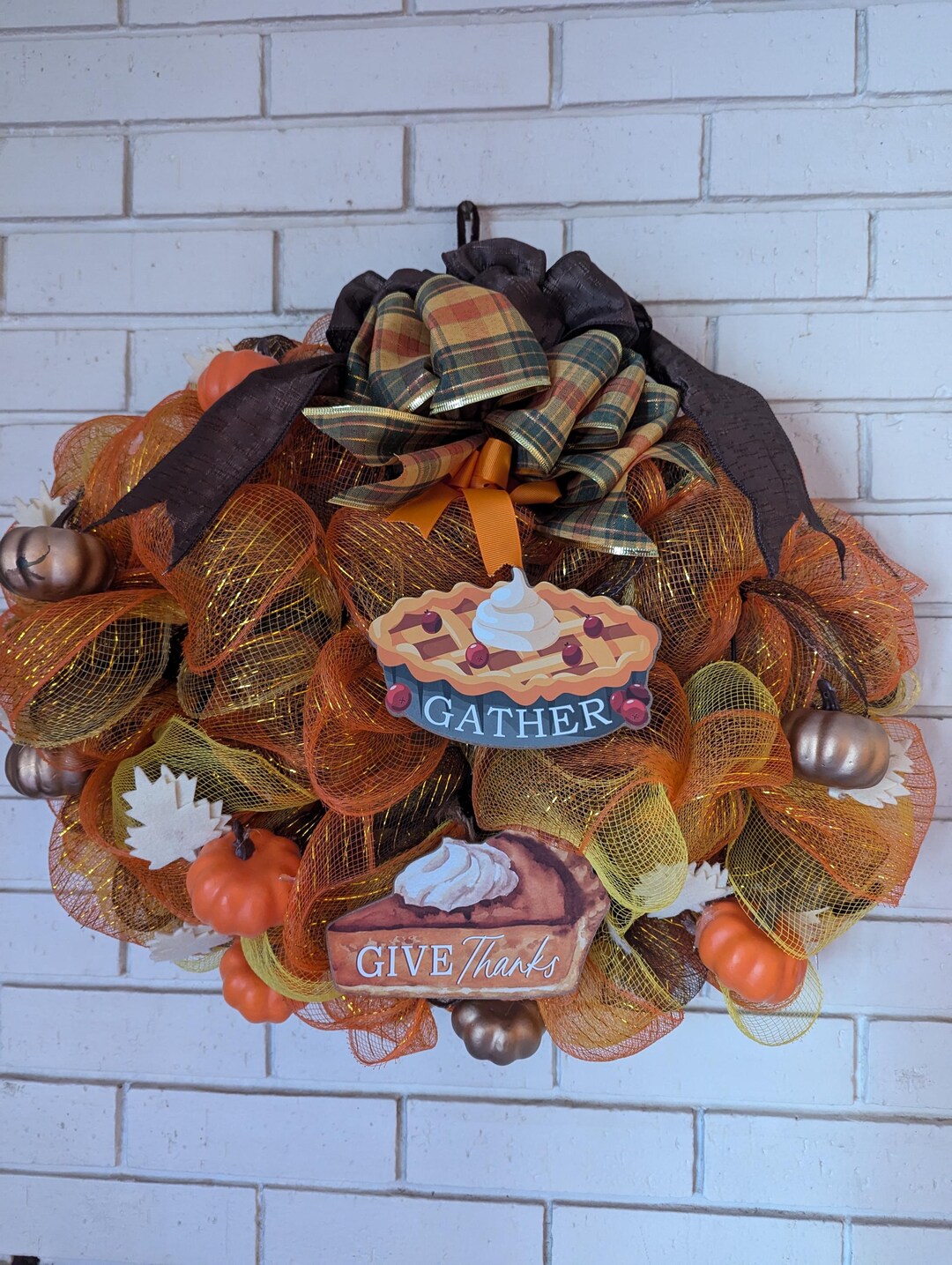 Fall Pumpkin Wreath Made With Deco Mesh and Embellished With Ribbons ...