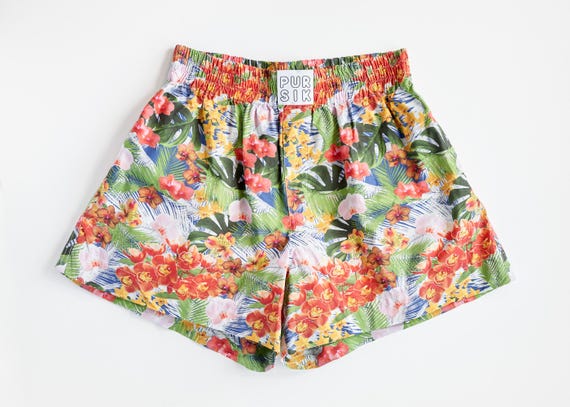 Boxer shorts – Tropical flower shorts colorful – Summer shorts made of cotton – Unisex boxer – Made from deadstock fabric 02/081/K/2