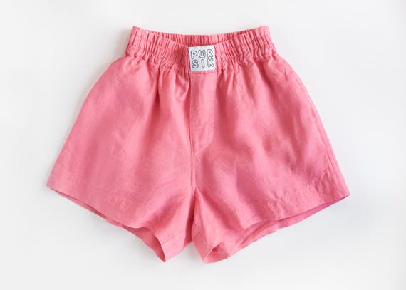 Short linen boxers in pink – unisex shorts made from 100% natural linen, sustainable & handmade from deadstock fabric 02/070/K/1_2_3