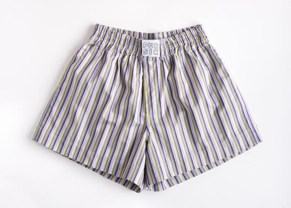 Boxer shorts – Multi-coloured striped cotton shorts – Unisex boxer shorts made of shirt fabric – Made from deadstock fabric 02/080/K/2