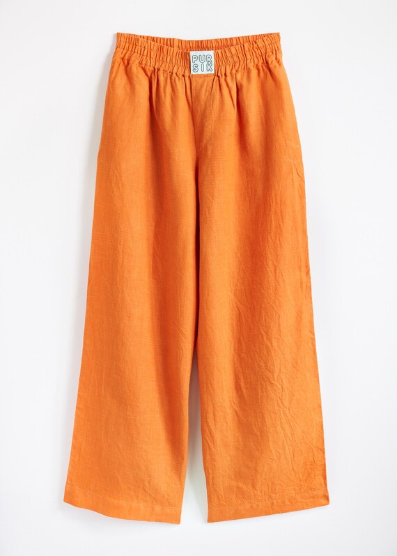 Long linen boxers in orange – unisex pants made from 100% natural linen, sustainable & handmade from deadstock fabric 02/069/L/2