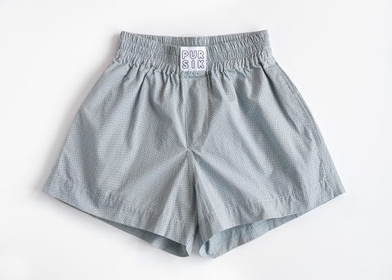 Short cotton boxer shorts with retro pattern – Petrol-Blue Pattern Shorts – Unisex boxer shorts made from deadstock fabric 02/059/K/1