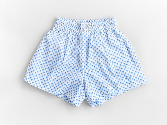 Short cotton boxers with blue print – Unisex loungewear made from deadstock fabric - Geometric Boxer Shorts Sustainable Sleepwear 01/016/K/1_3
