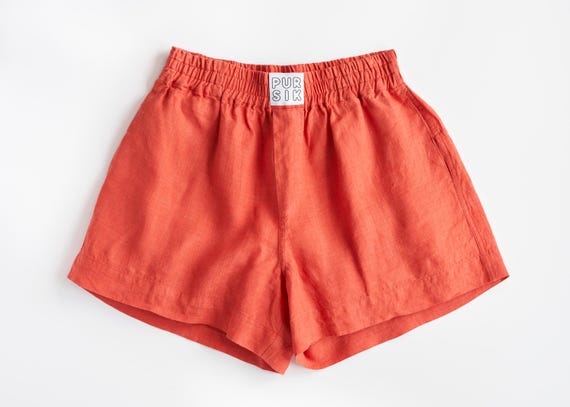 Short linen boxers in red – unisex shorts made from 100% natural linen, sustainable & handmade from deadstock fabric 02/068/K/2
