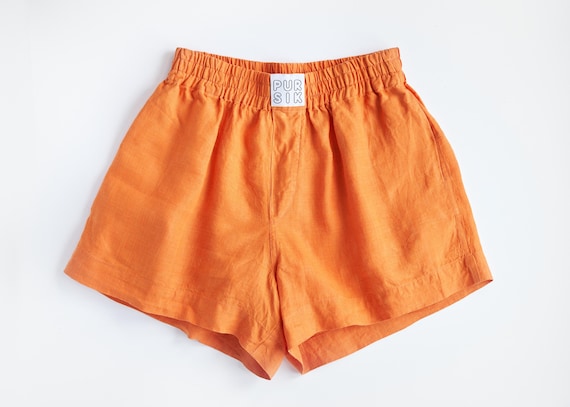 Short linen boxers in orange – unisex shorts made from 100% natural linen, sustainable & handmade from deadstock fabric 02/069/K/1_2