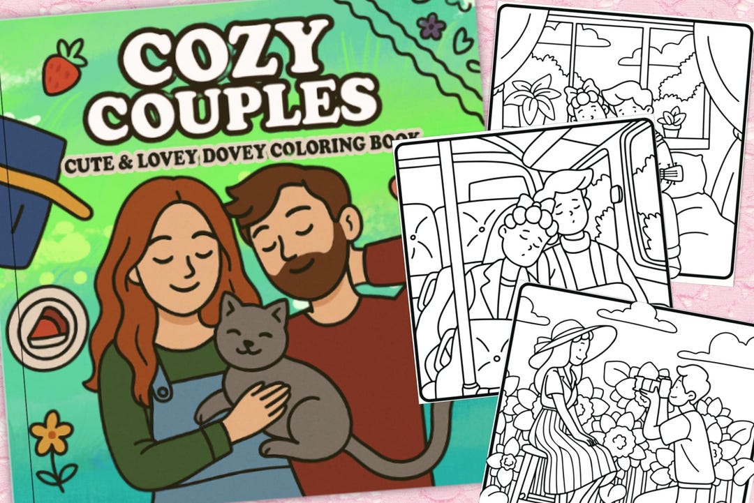 Fuzzy Hygge: Cute and Cozy Coloring Book for Adults & Teens Couple ...