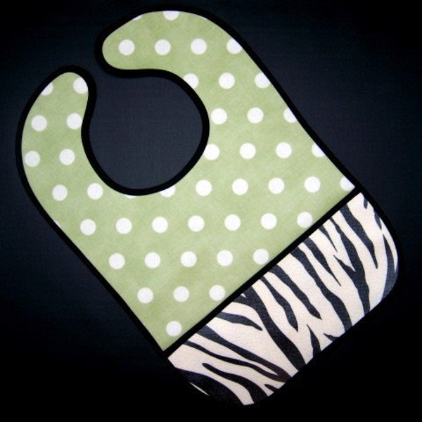 Zebra Stripes and Green Polka Dots Bib