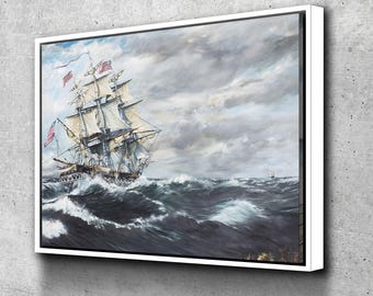 USS Constitution vs. HMS Guerriere Canvas Art – Historic Naval Battle Scene for Nautical and Maritime History Wall Decor