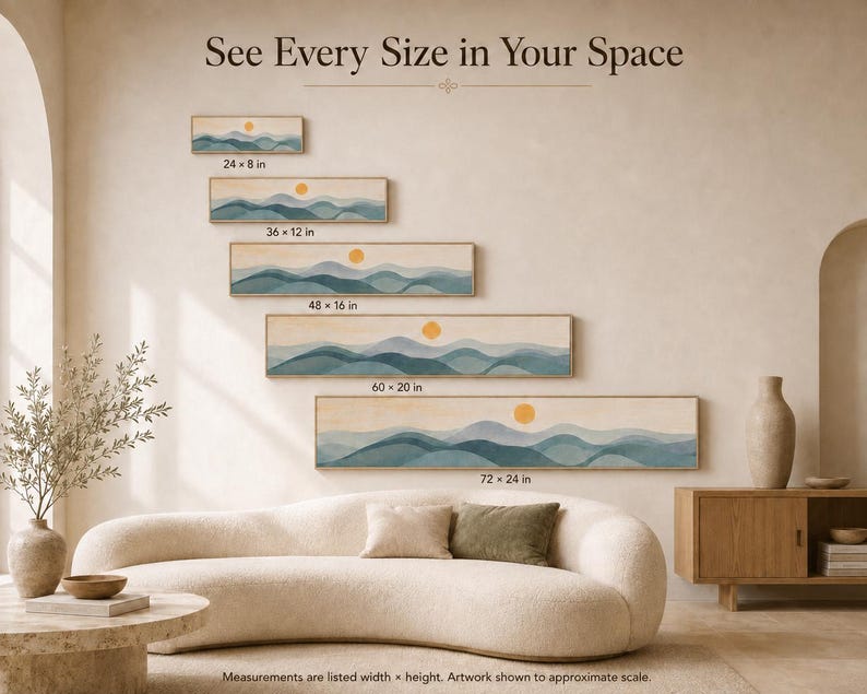 Blue Abstract Wall Art | Wide Panoramic Watercolor Cloud Print | Dusty ...