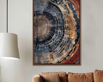 Baumring gerahmte Leinwand Wandkunst, Abstrakte bunte Baumring Wanddekor, minimalistische Hauptleinwand Kunst, moderne Bauernhaus Wohnzimmer Leinwand