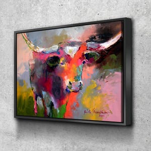 Texas Longhorn Canvas Wall Art – Colorful Brushstroke Print for Western Home Decor and Rustic Ranch Style Interior Design