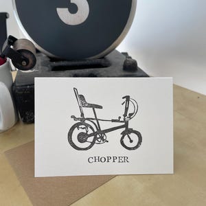 Carte de voeux imprimée à la main de vélo Chopper classique - vierge à l'intérieur