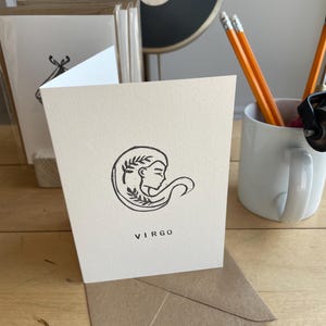 Virgo la "Fanciulla" Linoleografia e Cartolina tipografica - fatta a mano su ordinazione