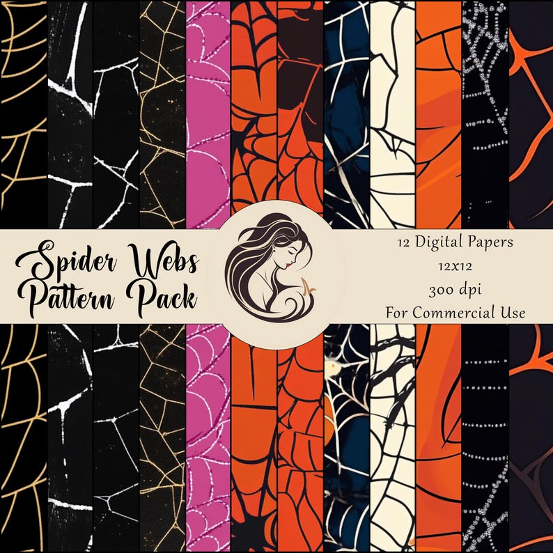 Spider Web Patterning Buy Spider Webs Themed, 12 Seamless Patterns Pack Commercial Use With ...