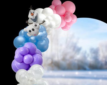 Guirnalda de globos inspirada en la Princesa de Hielo: lindo muñeco de nieve, rosa, morado y azul, cumpleaños de princesa
