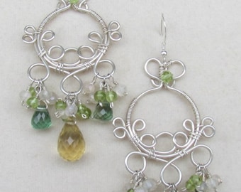 Prasiolite and Citrine Chandelier Earrings