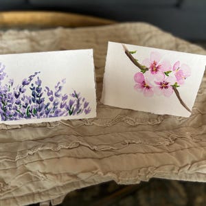Cherry Blossom & Lavender Watercolor Card(Set of 2) – 100% Handmade Paper_ Original Art_ Blank Inside_ Eco-Friendly Gift
