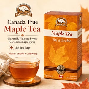 Canadian Maple Tea with 100% Pure Maple Syrup, 25 Tea Bags, Pack of 1 | Canada Souvenir Gift, Maple Flavoured Tea, Canadian Tea Gift Set