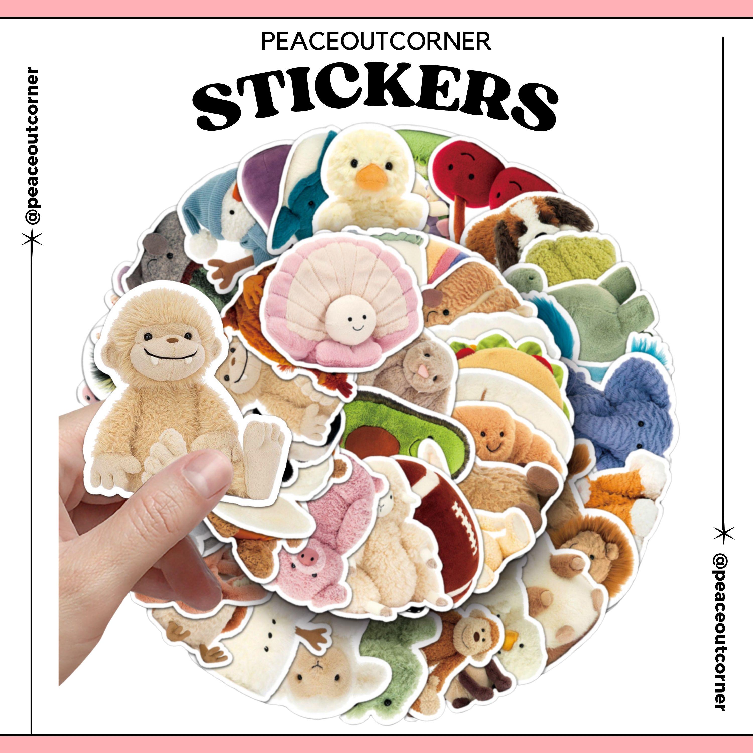 50 PCS Cute Plush Jellycat Stickers, Jelly cat Vinyl Decals 