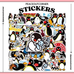 Pacote com 50 adesivos fofos de pinguim pingu, adesivos de vinil à prova d'água adoráveis para laptops, garrafas de água e adesivos de skate