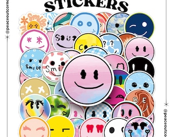 Kleurrijke smiley-stickers - waterdichte vinylstickers, 50 stuks