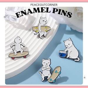 Black & White Cat Enamel Pin – Cute Cat Lover Pin, Kawaii Cat Pin for Jackets Bags Gift backpack tote pins, clothing pins, lapel Pins