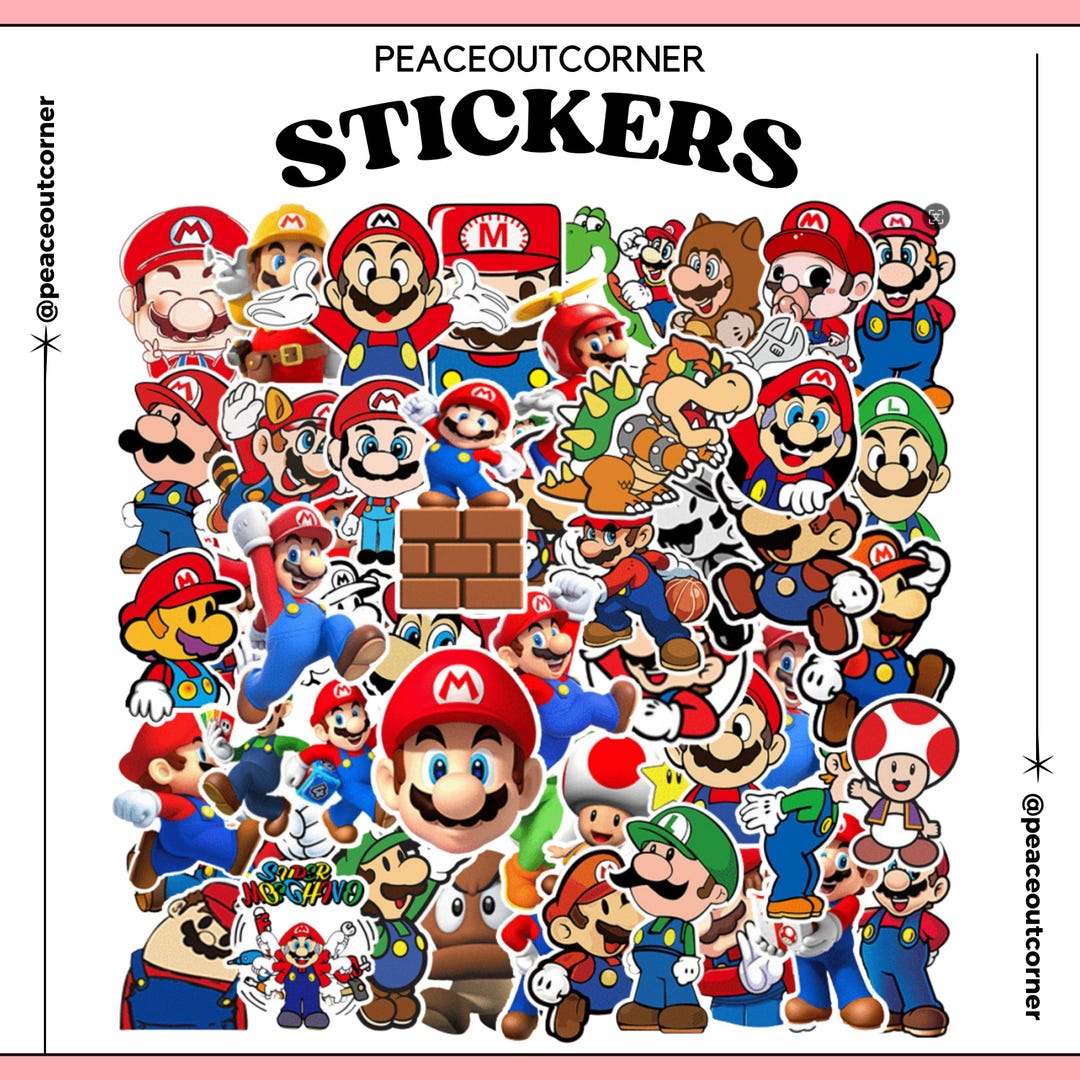 50 Pcs Super Mario Sticker Pack – Waterproof Vinyl Stickers for Gamers ...
