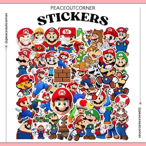 50 Stück Super Mario Sticker Pack - Wasserdichte Vinyl-Aufkleber für Gamer, Laptops, Wasserflaschen, Telefonhüllen, Nintendo Switch-Aufkleber, Aufkleber