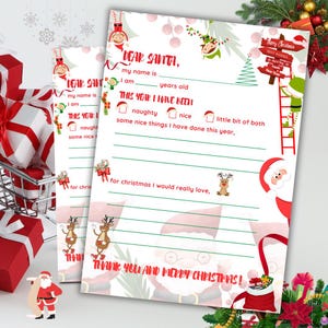 Weihnachtsbrief, Kinderbriefe an den Weihnachtsmann, Feiertagsdruckbarer Brief an den Weihnachtsmann, Kinderweihnachtswunschliste, lieber Weihnachtsmannbrief, Weihnachtswunschliste